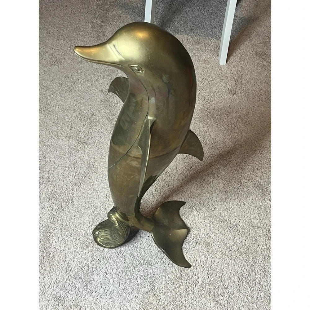 Tall Brass Dolphin Statue Excellent Condition 33 Inch